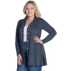 Womens Plus Size Long Sleeve Mid Thigh Open Front Cardigan