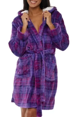 Women's Classic Plush Hooded Robe, Short Fleece Plaid Bathrobe With Hood -Style Haven Shop GUEST 036a0230 1093 4bd4 8392 8138f1099360