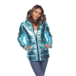 Metallic Puffer Coat With Hoodie - White Mark -Style Haven Shop GUEST 04f1777f 48b6 4b7b a411 fa2920daad82