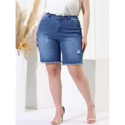 Agnes Orinda Women's Plus Size Denim Shorts Mid Rise Ripped Frayed Bermuda Jean Shorts -Style Haven Shop GUEST 05016877 29c8 4456 ada2 1ab1b16f7c14
