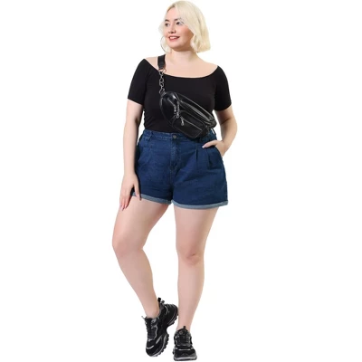 Agnes Orinda Women's Plus Size Jean Short Zipper Roll Up Hem Stretched Denim Shorts 4 Agnes Orinda Women's Plus Size Jean Short Zipper Roll Up Hem Stretched Denim Shorts - Image 2