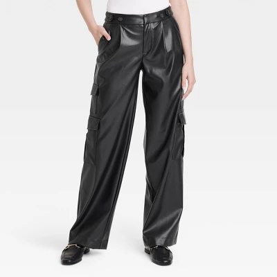 Women's High-Rise Straight Faux Leather Cargo Pants - A New Day™ Black 5 Women's High-Rise Straight Faux Leather Cargo Pants - A New Day™ Black - Image 3