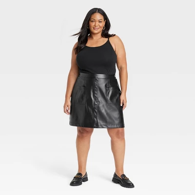 Women's Faux Leather Mini A-Line Skirt - Ava & Viv™ 4 Women's Faux Leather Mini A-Line Skirt - Ava & Viv™ - Image 2
