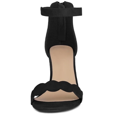 Perphy Scalloped Heel Ankle Strap Chunky Heels Sandals For Women 3 Perphy Scalloped Heel Ankle Strap Chunky Heels Sandals For Women