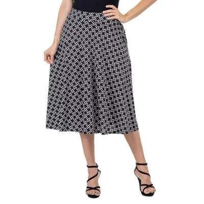 24seven Comfort Apparel Womens Black Diamond Print A Line Midi Skirt With Pockets 6 24seven Comfort Apparel Womens Black Diamond Print A Line Midi Skirt With Pockets - Image 4