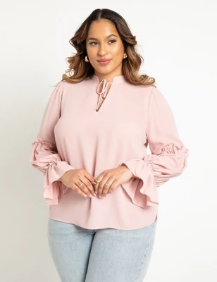 ELOQUII Women’s Plus Size Ruffle Detail Blouse With Ties 4 ELOQUII Women’s Plus Size Ruffle Detail Blouse With Ties - Image 2