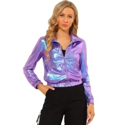 Allegra K Women's Track Holographic Shiny Long Sleeve Metallic Zip Front Jacket 21 Allegra K Women's Track Holographic Shiny Long Sleeve Metallic Zip Front Jacket -Style Haven Shop GUEST 0de92fcf f8f1 4405 ab74 063b66055d1c