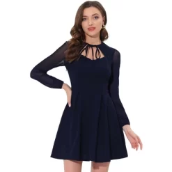 Allegra K Women's Tie Neck Ruffled Mesh Long Sleeve Mini Dress -Style Haven Shop GUEST 0e4b35b8 ac50 4939 9e66 6b4bc2c3697a