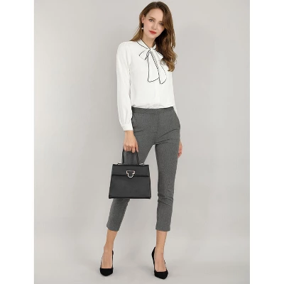 Allegra K Women's Tie Neck Contrast Color Button Down Long Sleeves Shirt 4 Allegra K Women's Tie Neck Contrast Color Button Down Long Sleeves Shirt - Image 2