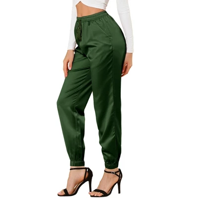 Allegra K Women's Drawstring Elastic Waist Athleisure Pants Ankle Length Satin Joggers With Pocket 12 Allegra K Women's Drawstring Elastic Waist Athleisure Pants Ankle Length Satin Joggers With Pocket - Image 10