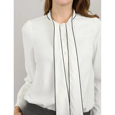 Allegra K Women's Tie Neck Contrast Color Button Down Long Sleeves Shirt 7 Allegra K Women's Tie Neck Contrast Color Button Down Long Sleeves Shirt - Image 5