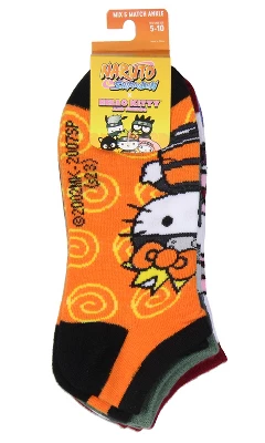 Hello Kitty X Naruto Character Mash-Up Ankle No-Show Socks 5 Pair Pack Multicoloured 5 Hello Kitty X Naruto Character Mash-Up Ankle No-Show Socks 5 Pair Pack Multicoloured - Image 3