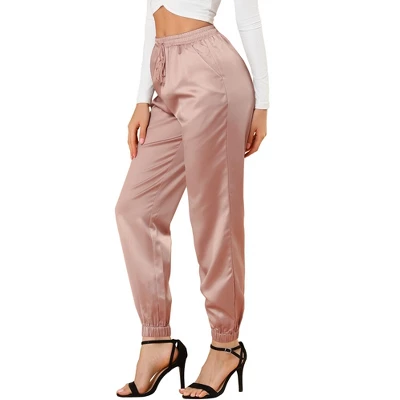 Allegra K Women's Drawstring Elastic Waist Athleisure Pants Ankle Length Satin Joggers With Pocket 10 Allegra K Women's Drawstring Elastic Waist Athleisure Pants Ankle Length Satin Joggers With Pocket - Image 8