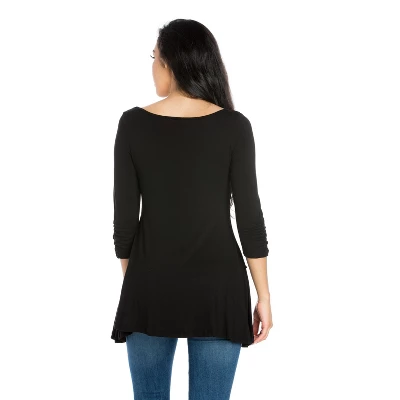 24seven Comfort Apparel Womens Ruched Sleeve Swing Tunic Top 4 24seven Comfort Apparel Womens Ruched Sleeve Swing Tunic Top - Image 2
