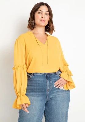 ELOQUII Women’s Plus Size Ruffle Detail Blouse With Ties 6 ELOQUII Women’s Plus Size Ruffle Detail Blouse With Ties - Image 4