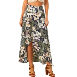 Allegra K Women's Tropical Smocked Waist High Low Flowy Maxi Skirt -Style Haven Shop GUEST 17191765 7a0e 4933 97c0 06afa9afb9f0