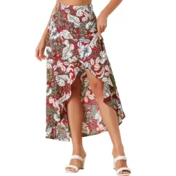 Allegra K Women's Tropical Smocked Waist High Low Flowy Maxi Skirt -Style Haven Shop GUEST 187166e1 d51b 48f4 a985 1ff91caec7cf