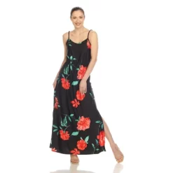 Women's Floral Strap Maxi Dress With Side Slit And Pockets - White Mark -Style Haven Shop GUEST 188b4cbd eae0 4352 aa52 ca4d75aae195