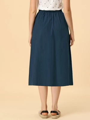 Allegra K Women's Casual Elastic Waist Peasant A-Line Midi Skirts With Pockets 5 Allegra K Women's Casual Elastic Waist Peasant A-Line Midi Skirts With Pockets - Image 3