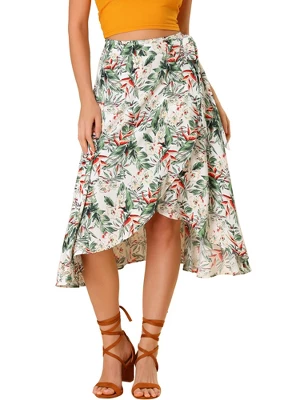 Allegra K Women's Tie Waist Hawaiian Tropical Floral Wrap Midi Skirt 8 Allegra K Women's Tie Waist Hawaiian Tropical Floral Wrap Midi Skirt - Image 6