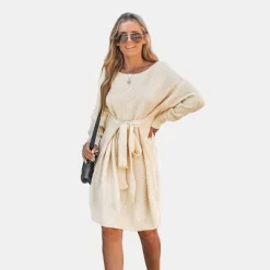 Women's Belted Cream Mini Sweater Dress - Cupshe -Style Haven Shop GUEST 21156bf1 f82c 453d b7c4 fd29e9442b3f
