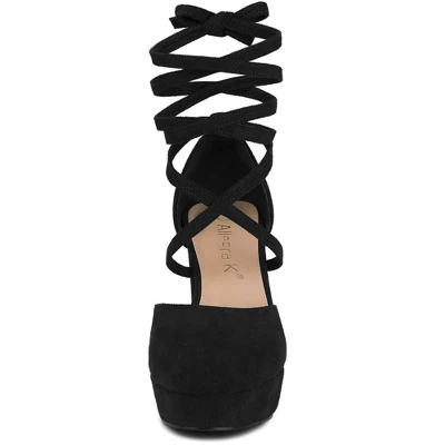 Allegra K Women's Platform Block Heel Lace Up Pumps Sandals 3 Allegra K Women's Platform Block Heel Lace Up Pumps Sandals