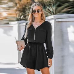 Women's Shadow Zip-Up Drawstring Waist Romper - Cupshe -Style Haven Shop GUEST 21c0a121 f2e7 4c5d 832d 61f0fbdc8427