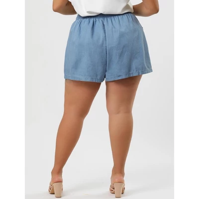 Agnes Orinda Women's Plus Size Drawstring Elastic Waist Pockets Denim Shorts 6 Agnes Orinda Women's Plus Size Drawstring Elastic Waist Pockets Denim Shorts - Image 4