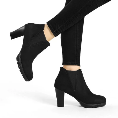 Allegra K Women's Round Toe Block Heels Chelsea Ankle Boots 3 Allegra K Women's Round Toe Block Heels Chelsea Ankle Boots