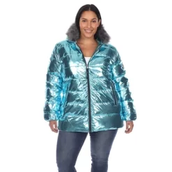 Plus Size Metallic Puffer Coat With Hoodie - White Mark -Style Haven Shop GUEST 2a96e363 360e 4be0 8ec6 72dc8f0d207a