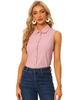 Allegra K Women's Casual Tops Sleeveless Button Down Peter Pan Collar Chambray Shirt -Style Haven Shop GUEST 2cac3154 2b0c 493f 97d2 1a7af8f408b7