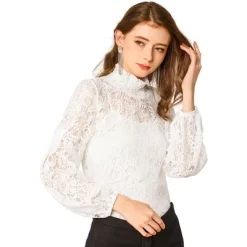 Allegra K Women's See Through Mock Neck Long Sleeve Floral Lace Blouse -Style Haven Shop GUEST 2d93a13b dfdd 4ccb a306 4903073010c0