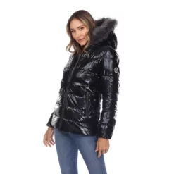 Metallic Puffer Coat With Hoodie - White Mark