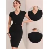Allegra K Women's V Neck Cap Sleeve Work Business Pencil Dress