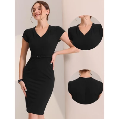 Allegra K Women's V Neck Cap Sleeve Work Business Pencil Dress 3 Allegra K Women's V Neck Cap Sleeve Work Business Pencil Dress