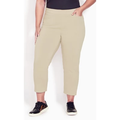 Women's Plus Size Super Stretch Crop Pant - Stone | AVENUE 6 Women's Plus Size Super Stretch Crop Pant - Stone | AVENUE - Image 4
