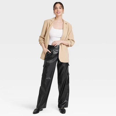 Women's High-Rise Straight Faux Leather Cargo Pants - A New Day™ Black 4 Women's High-Rise Straight Faux Leather Cargo Pants - A New Day™ Black - Image 2