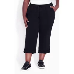Women's Plus Size Cotton Roll Up Capri - Black | AVENUE -Style Haven Shop GUEST 344deeaa 59fd 4d52 8bd8 0ac6c884b319