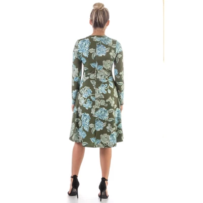 24seven Comfort Apparel Green Floral Long Sleeve Knee Length T Shirt Dress 4 24seven Comfort Apparel Green Floral Long Sleeve Knee Length T Shirt Dress - Image 2