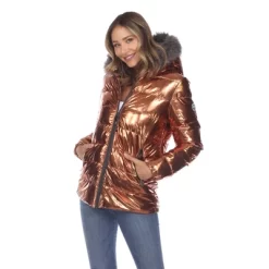 Metallic Puffer Coat With Hoodie - White Mark -Style Haven Shop GUEST 353699a5 9c3f 47d1 893e a94aa823bbde
