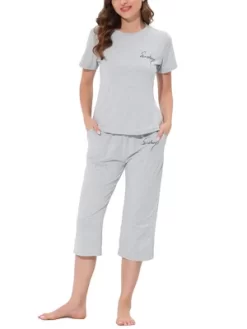 Cheibear Womens Sleepwear Pajama Set Round Neck Nightwear Lounge Pjs With Capri Pants -Style Haven Shop GUEST 36f665c3 4b4e 45c7 b3a9 492804fac251