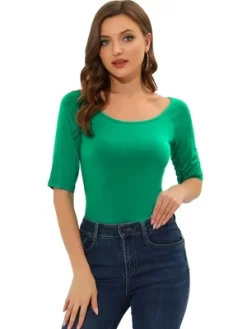 Allegra K Women's Half Sleeves Scoop Neck Fitted Layering Soft T-Shirt -Style Haven Shop GUEST 3754dd0a 69f5 4617 86f0 99cab2c003aa