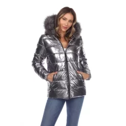 Metallic Puffer Coat With Hoodie - White Mark -Style Haven Shop GUEST 37667ee5 34f5 420a 9368 39f5ae1efaa0