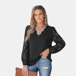Women's Floral Lace Scalloped V Neck Top - Cupshe -Style Haven Shop GUEST 38cfabdf 146e 4282 a1be 8c10b323e6fd
