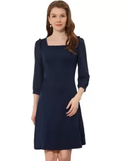 Allegra K Women's Square Neck Ruffle Trim Sheer 3/4 Sleeve Chiffon Mini Dress -Style Haven Shop GUEST 3a15964e 7c4e 41a6 b07a c6013241b779