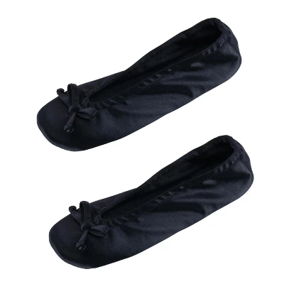 CTM Women's Satin Ballerina Slipper House Shoe (Pack Of 2) 5 CTM Women's Satin Ballerina Slipper House Shoe (Pack Of 2) - Image 3