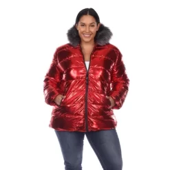 Plus Size Metallic Puffer Coat With Hoodie - White Mark -Style Haven Shop GUEST 3a888402 8cca 4e64 b786 60df19796804