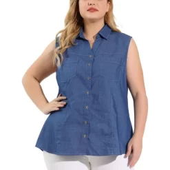 Agnes Orinda Plus Size Summer Tops For Women Sleeveless Button Down Work Shirts Chambray Blouses 2023 -Style Haven Shop GUEST 3a99fed2 a233 4098 bc0e 7a37ae7808cd