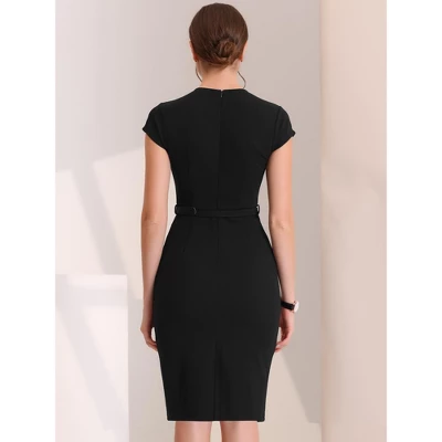 Allegra K Women's V Neck Cap Sleeve Work Business Pencil Dress 4 Allegra K Women's V Neck Cap Sleeve Work Business Pencil Dress - Image 2