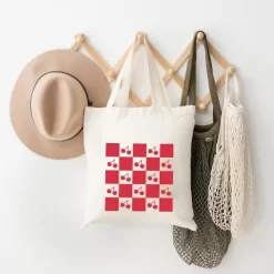 City Creek Prints Checkerboard Cherries Canvas Tote Bag - 15x16 - Natural